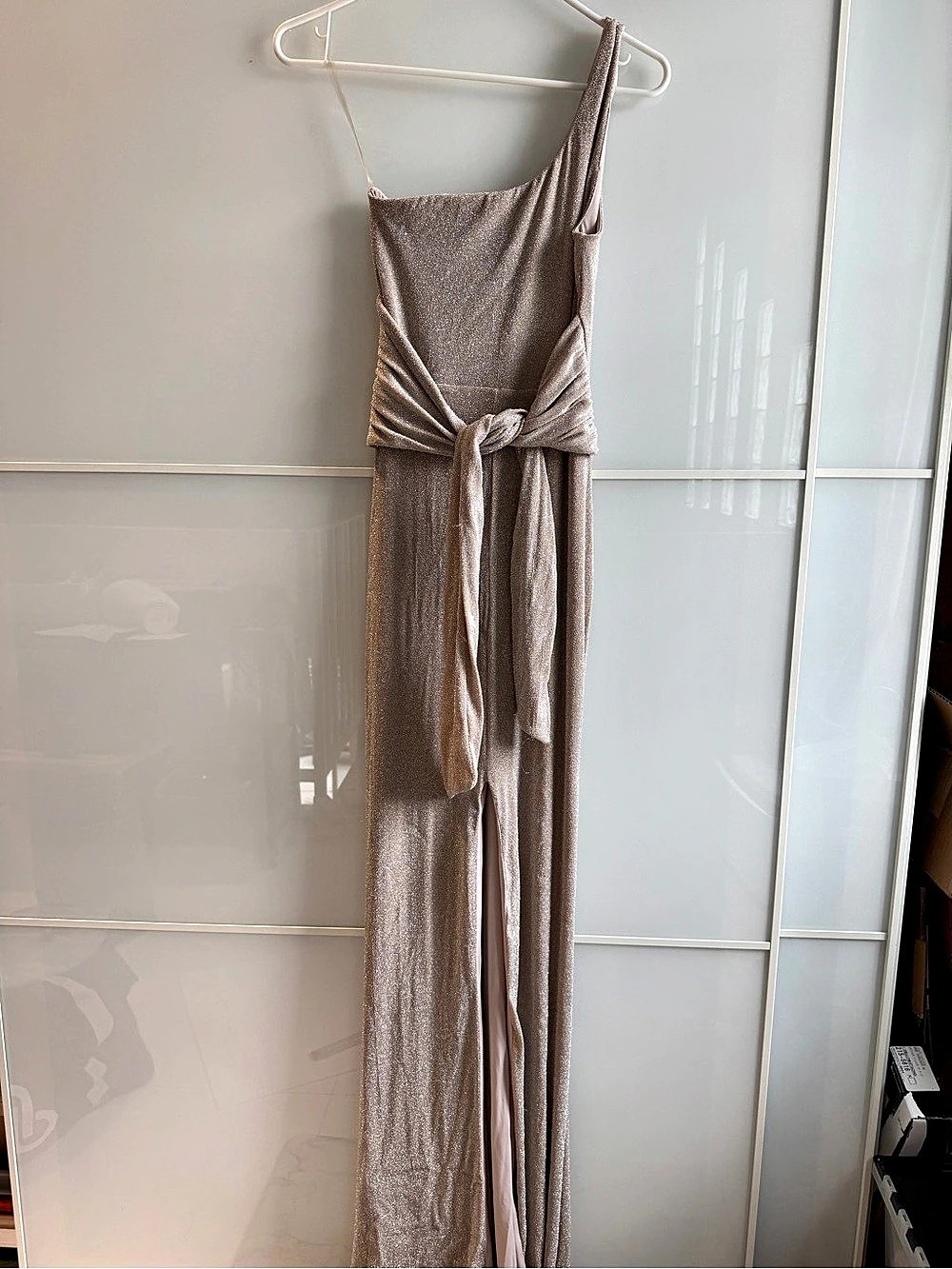 Nookie Lust One Shoulder Gown Maxi Dress Pink Small
